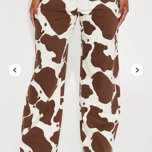 Brown and White Cow Print Women's Pants